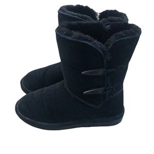 BEARPAW BLACK SUEDE UPPER SHEEPSKIN/WOOL BLEND LINING WOMENS SIZE 7 EUC